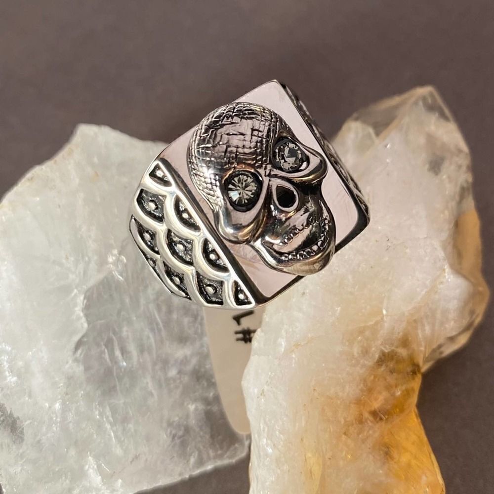 Stainless Steel Skull Crystal Ring Unisex